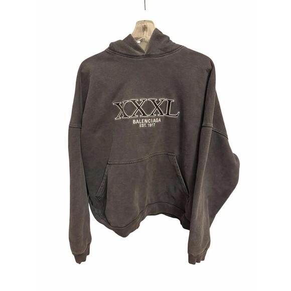 Balenciaga XXXL Logo Hoodie Washed Black Size 1 Fits L